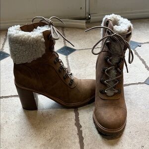 Nine West Brown Heeled Boots with Faux Fur
